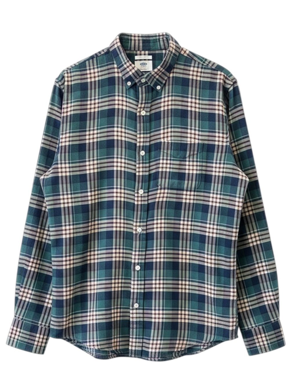 Old Navy Men's Green & Navy Plaid Flannel Button-Down Shirt Size Large